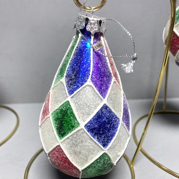 Christmas Ornaments 3 PC Set Multicolored Plastic Ball and Teardrop W/ Sparkles - Picture 6 of 10